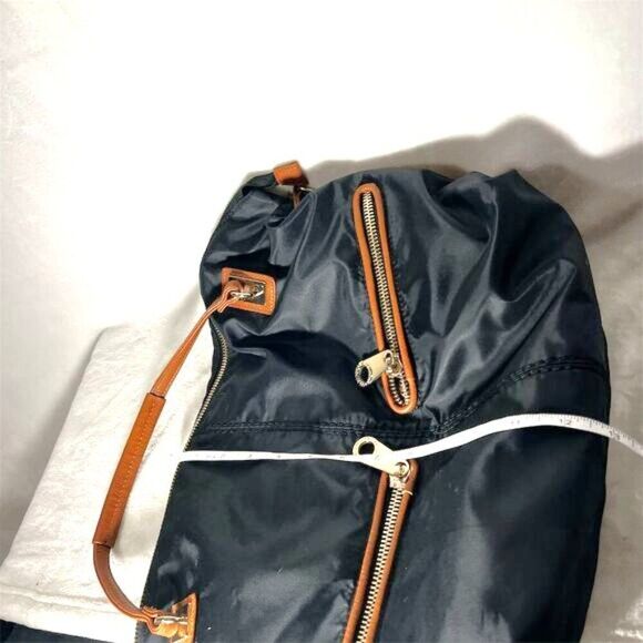 Big Buddha Black Nylon Shoulder Bag with Brown Straps & Paisley Lining - Picture 11 of 12